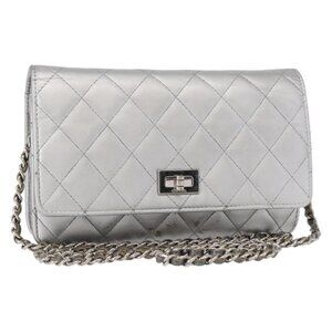 CHANEL Matelasse Chain Wallet Leather Silver